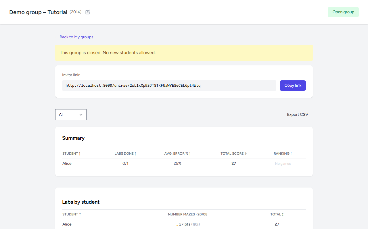 Results live on the group page